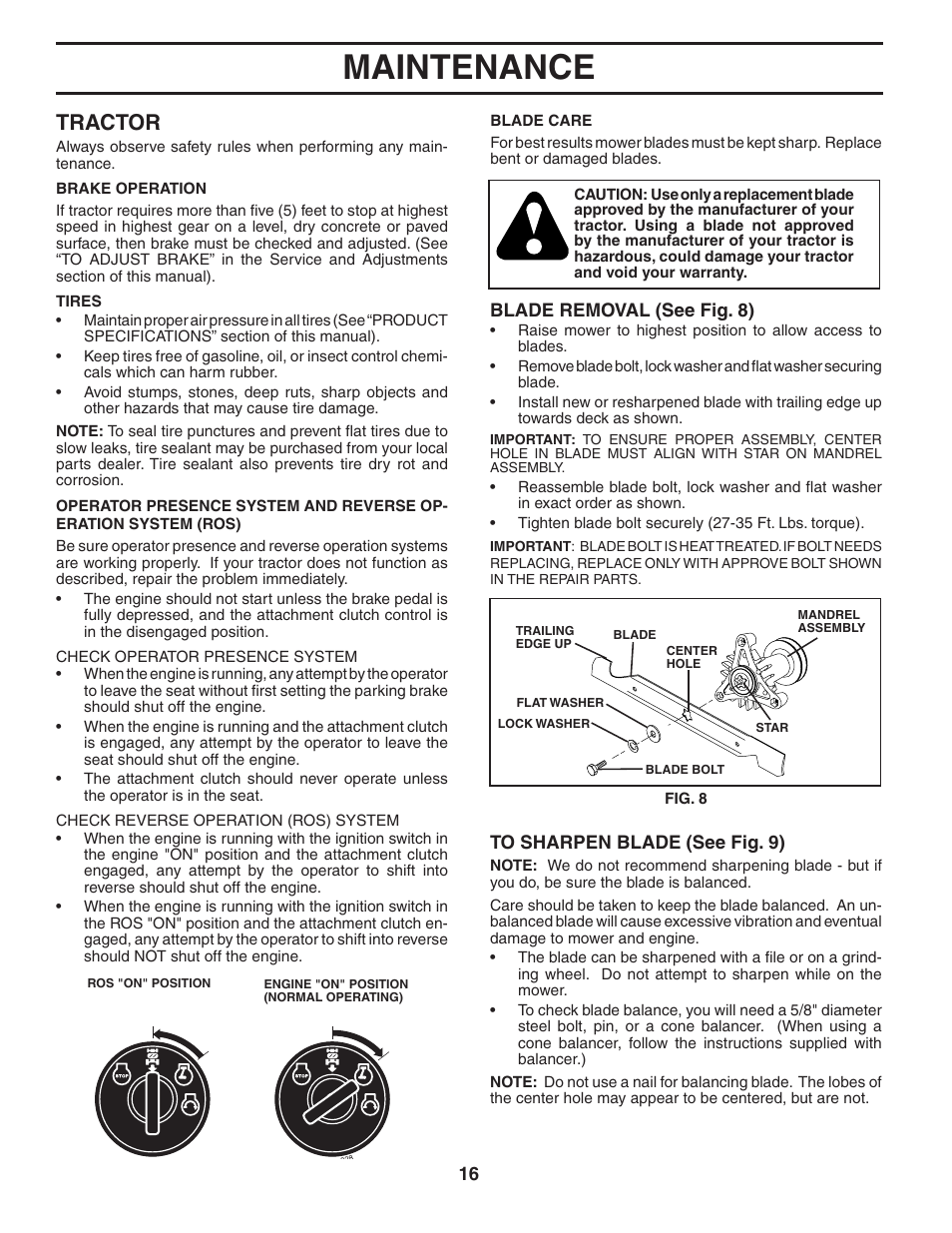 Maintenance, Tractor | Murray MB1842LT User Manual | Page 16 / 28