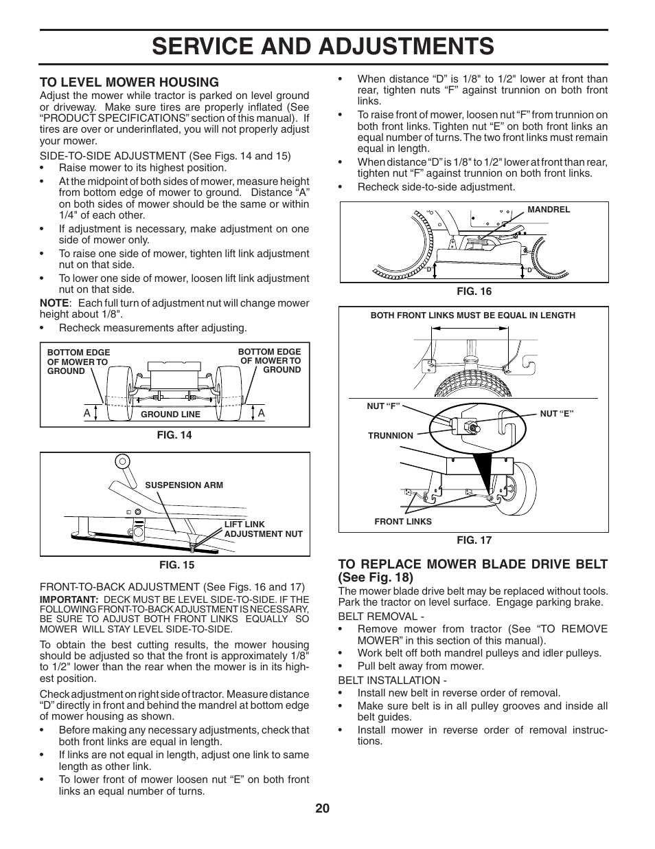 Service and adjustments | Murray MB1842LT User Manual | Page 20 / 28