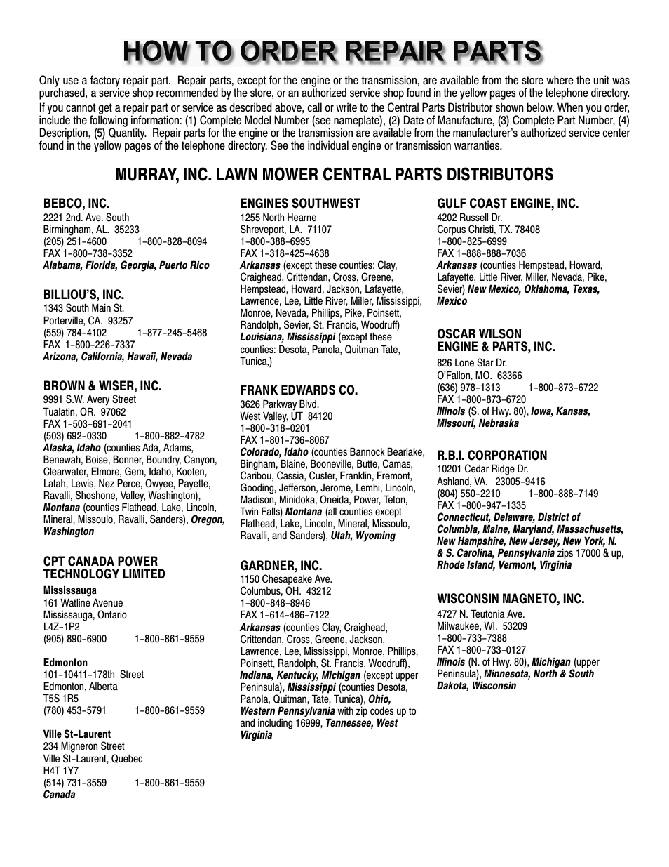 Murray, inc. lawn mower central parts distributors | Murray 425303x92B User Manual | Page 37 / 56