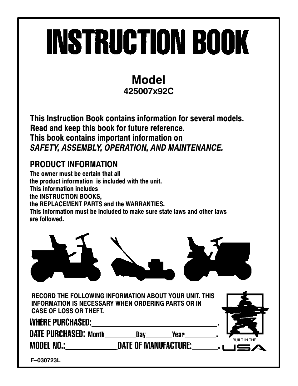 Murray 425007x92C User Manual | 52 pages