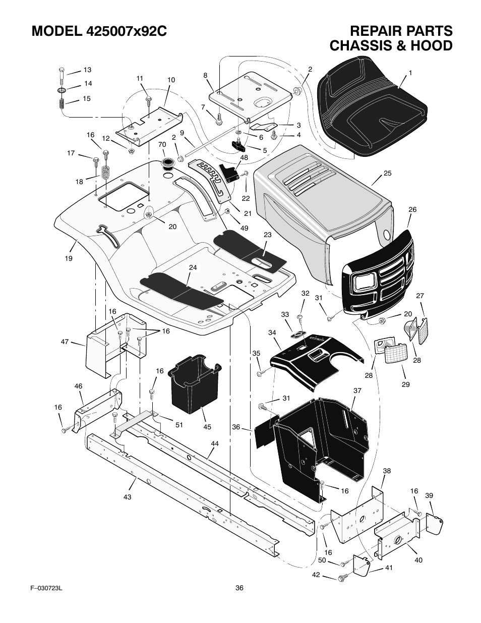 Chassis & hood | Murray 425007x92C User Manual | Page 36 / 52