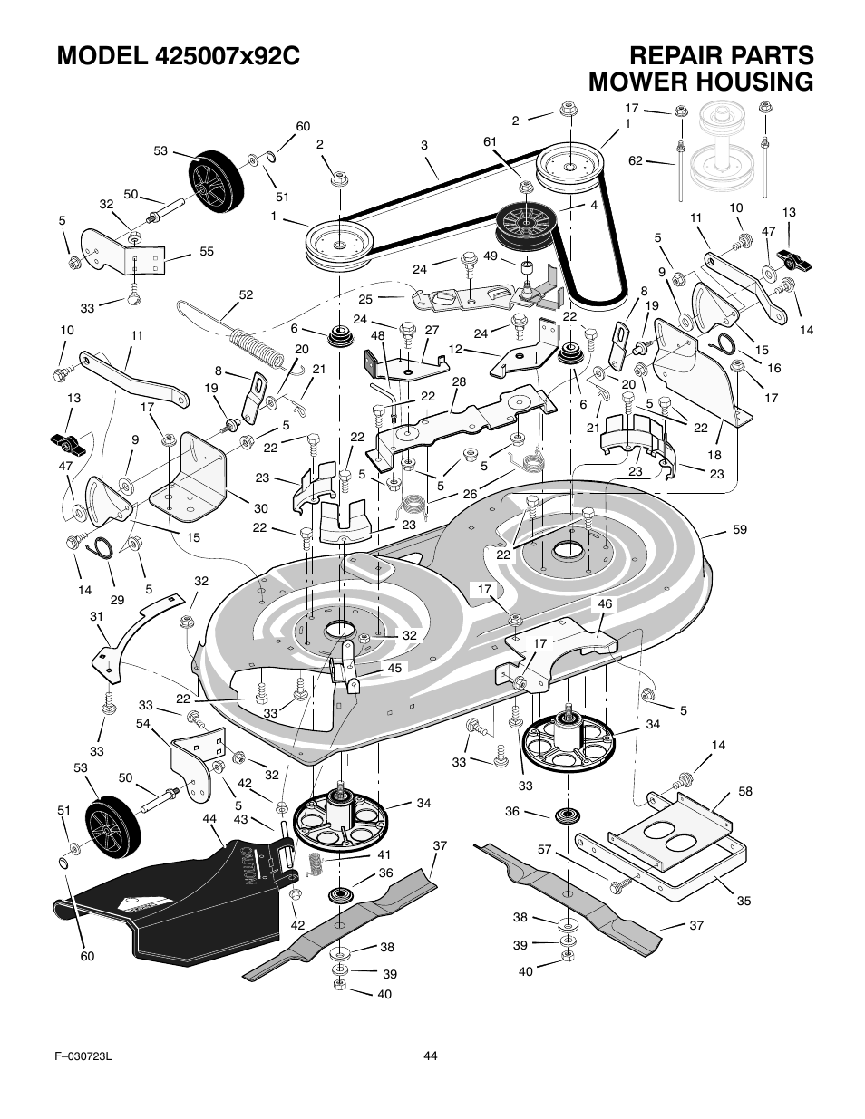 Mower housing | Murray 425007x92C User Manual | Page 44 / 52