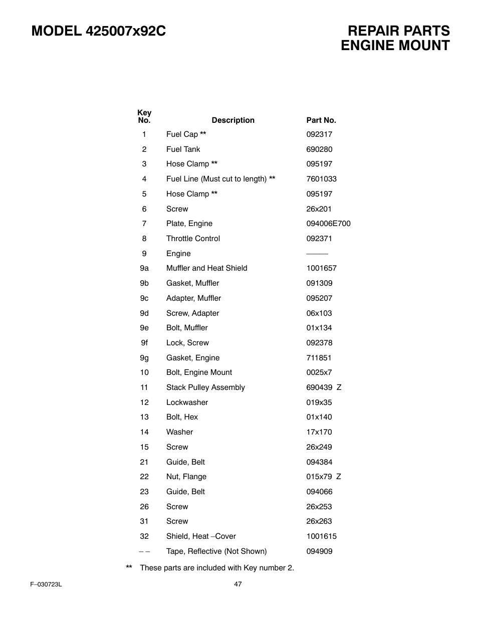 Engine mount | Murray 425007x92C User Manual | Page 47 / 52
