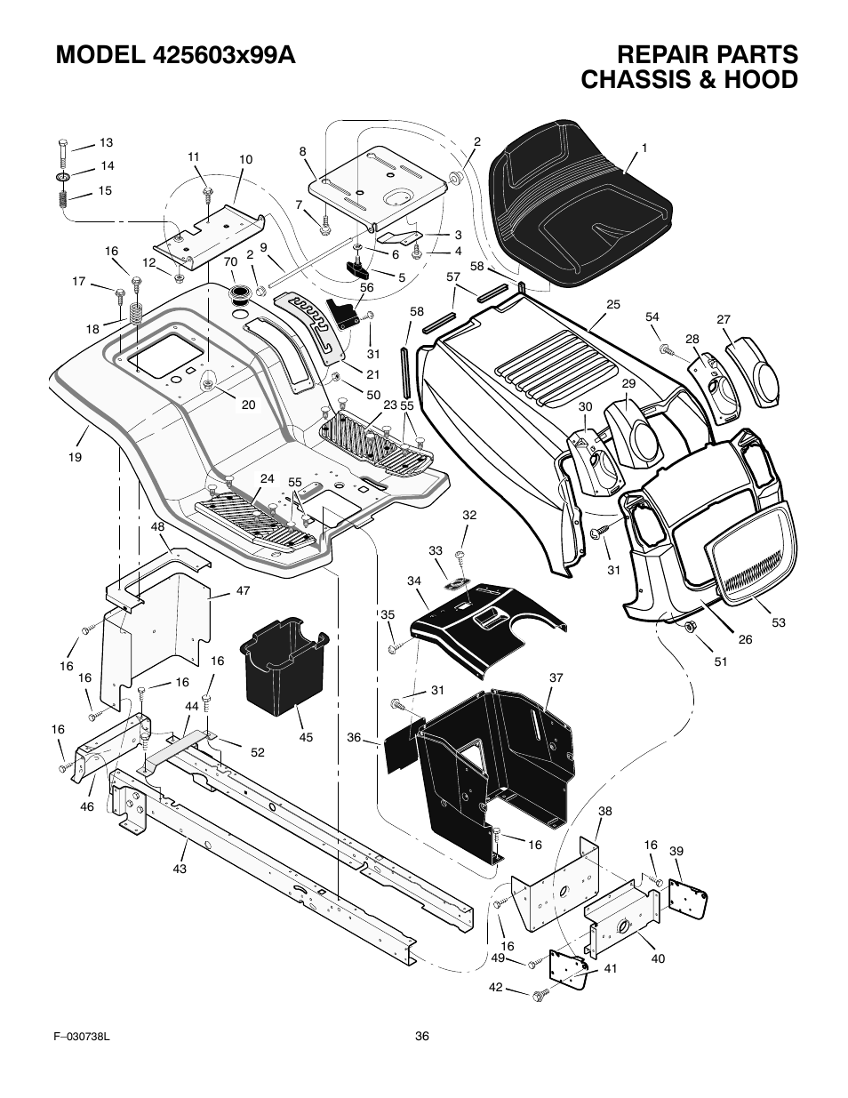 Chassis & hood | Murray 425603x99A User Manual | Page 36 / 52