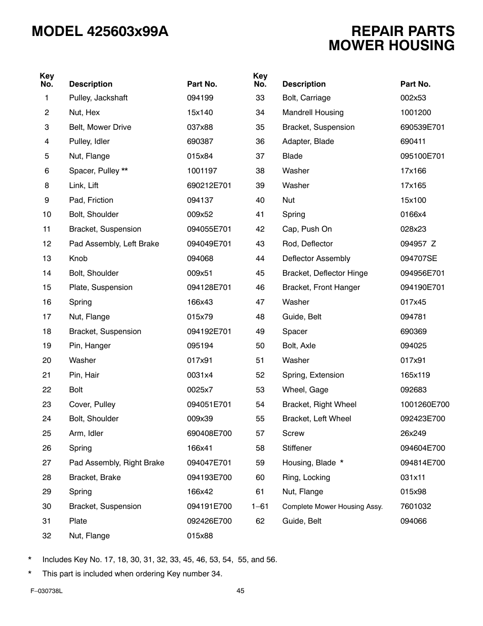 Mower housing | Murray 425603x99A User Manual | Page 45 / 52