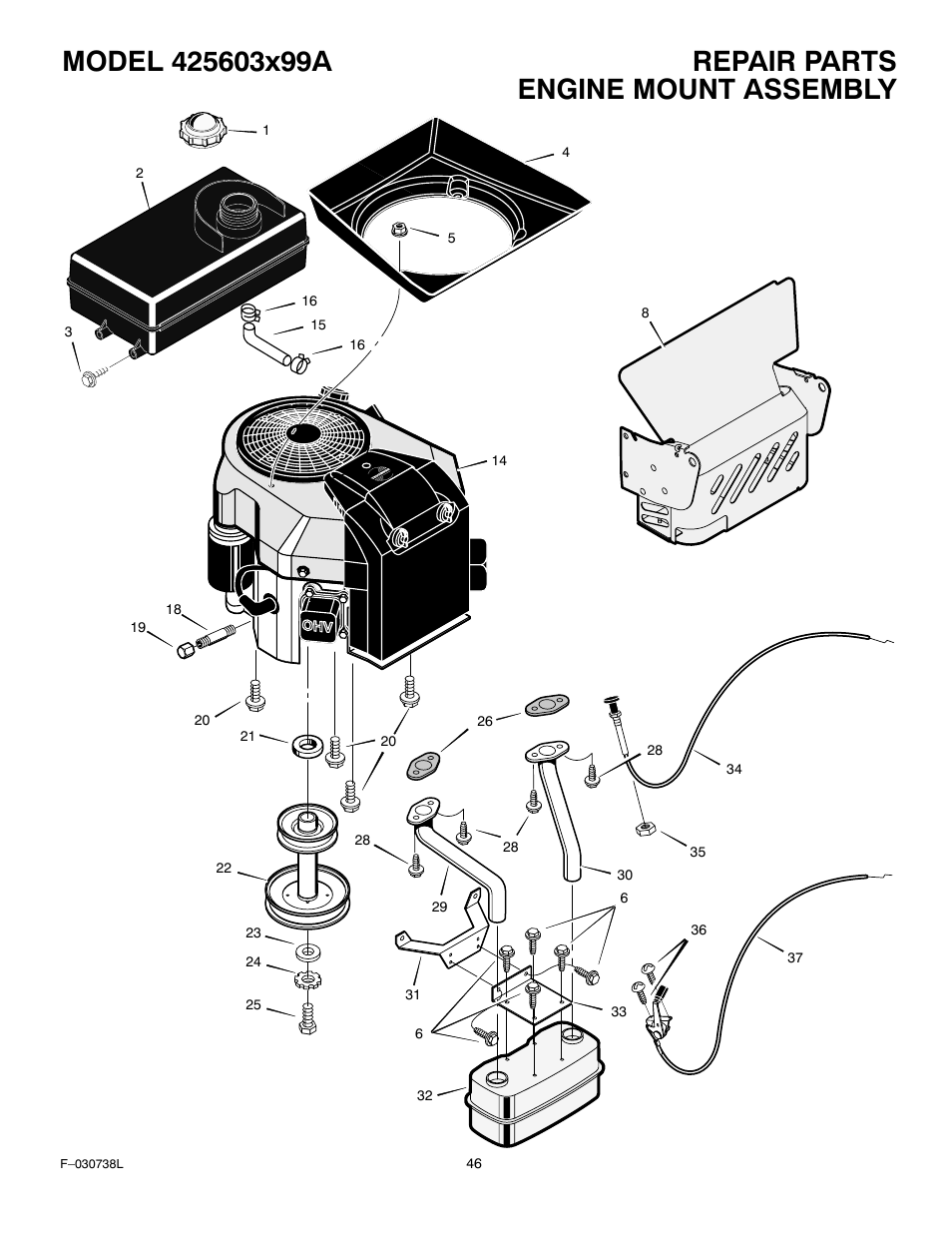 Engine mount assembly | Murray 425603x99A User Manual | Page 46 / 52