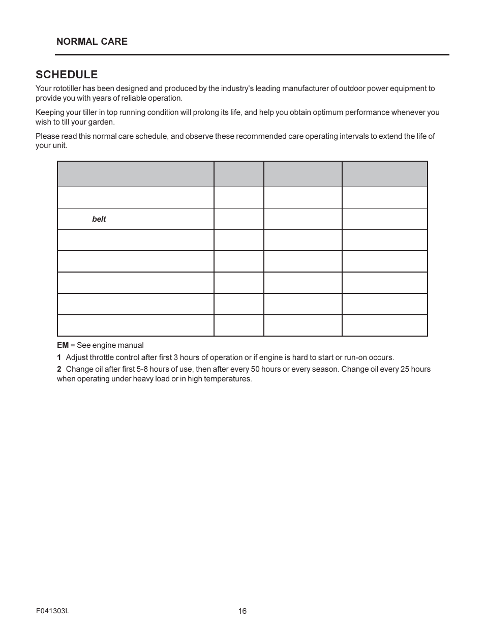 Schedule | Murray FT6000X92A User Manual | Page 16 / 28