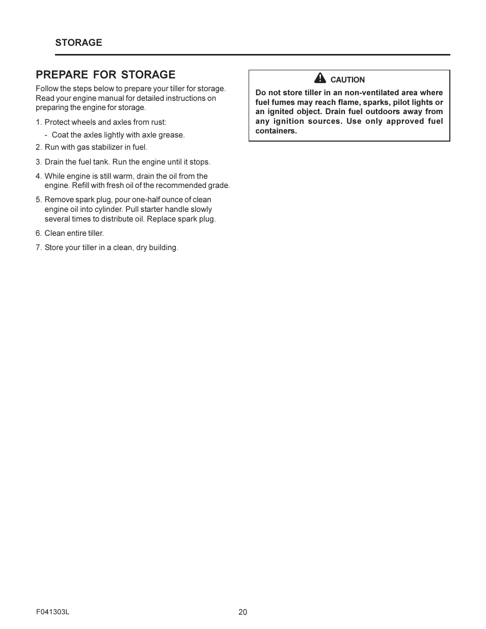 Prepare for storage | Murray FT6000X92A User Manual | Page 20 / 28