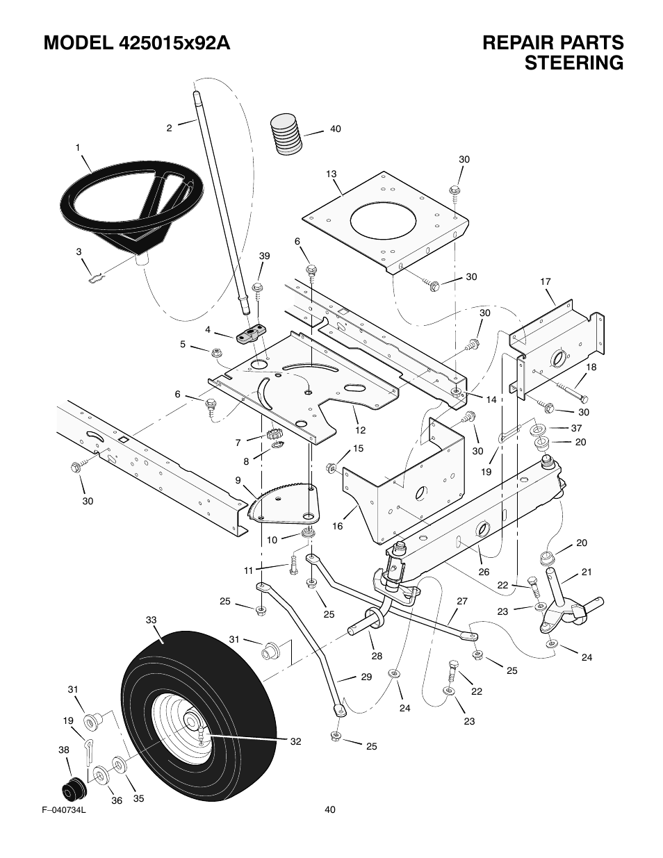 Steering | Murray 425015x92A User Manual | Page 40 / 52