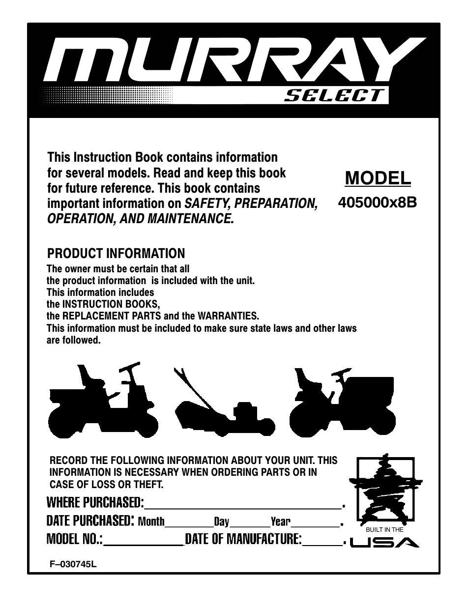 Murray 405000x8B User Manual | 52 pages