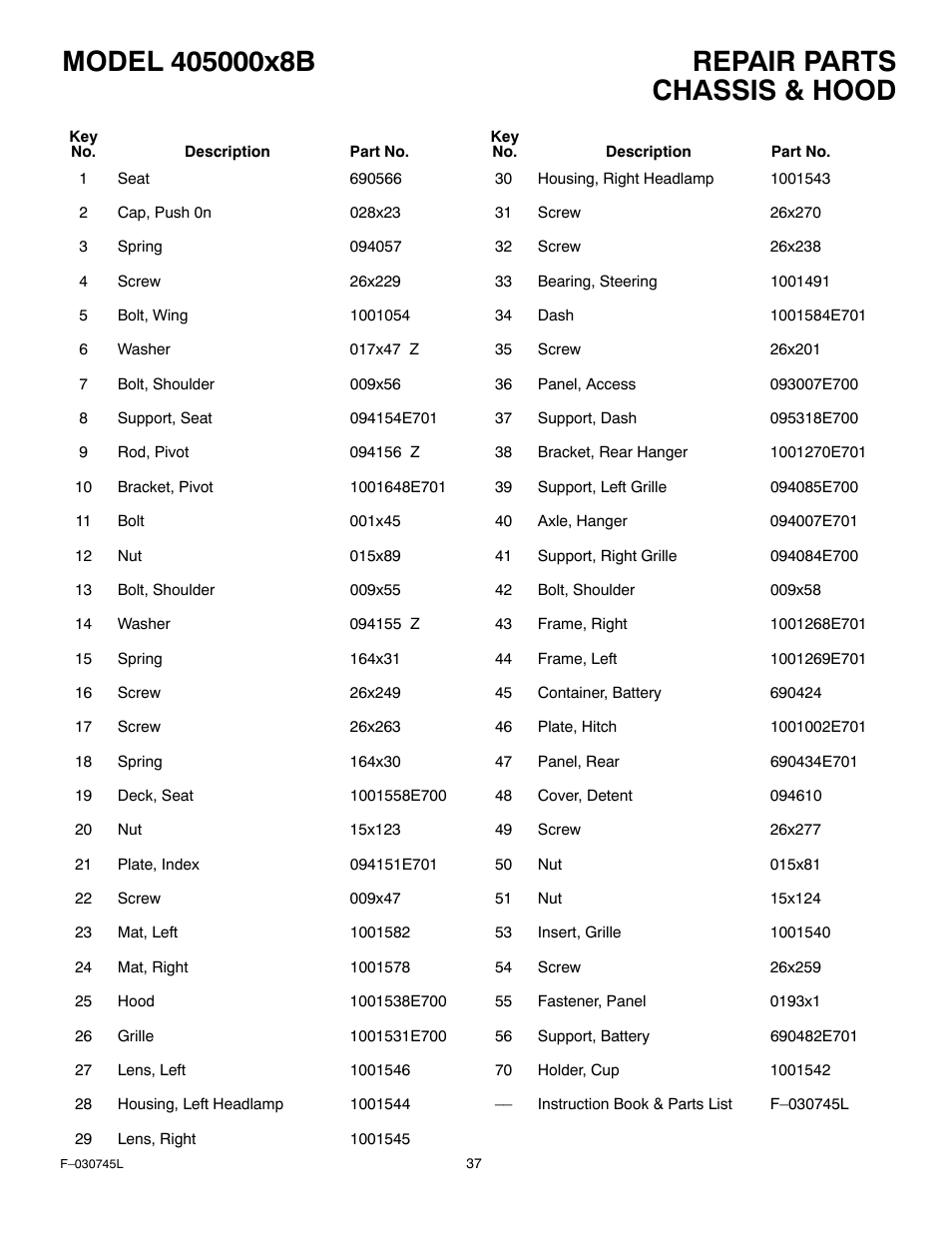 Chassis & hood | Murray 405000x8B User Manual | Page 37 / 52