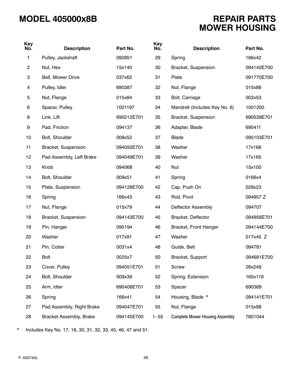 Mower housing | Murray 405000x8B User Manual | Page 45 / 52
