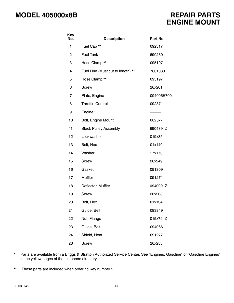 Engine mount | Murray 405000x8B User Manual | Page 47 / 52