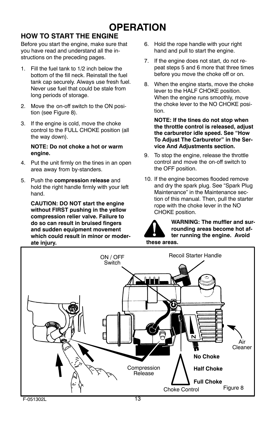 Operation, How to start the engine | Murray 11053x92a User Manual | Page 13 / 28