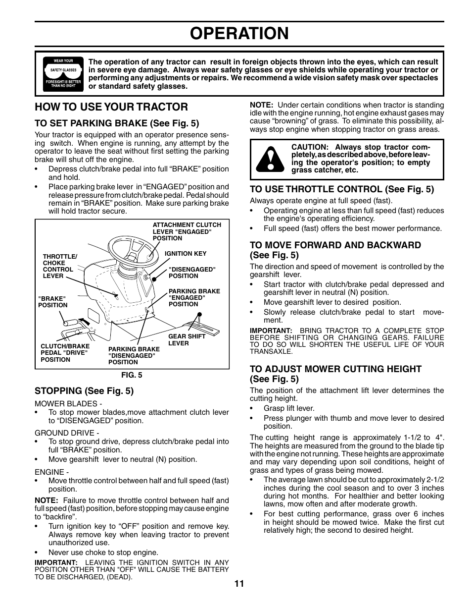 Operation, How to use your tractor | Murray MB12538LT User Manual | Page 11 / 28