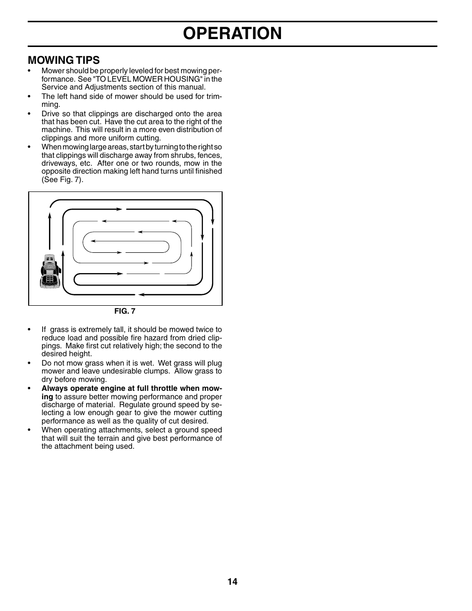 Operation, Mowing tips | Murray MB12538LT User Manual | Page 14 / 28