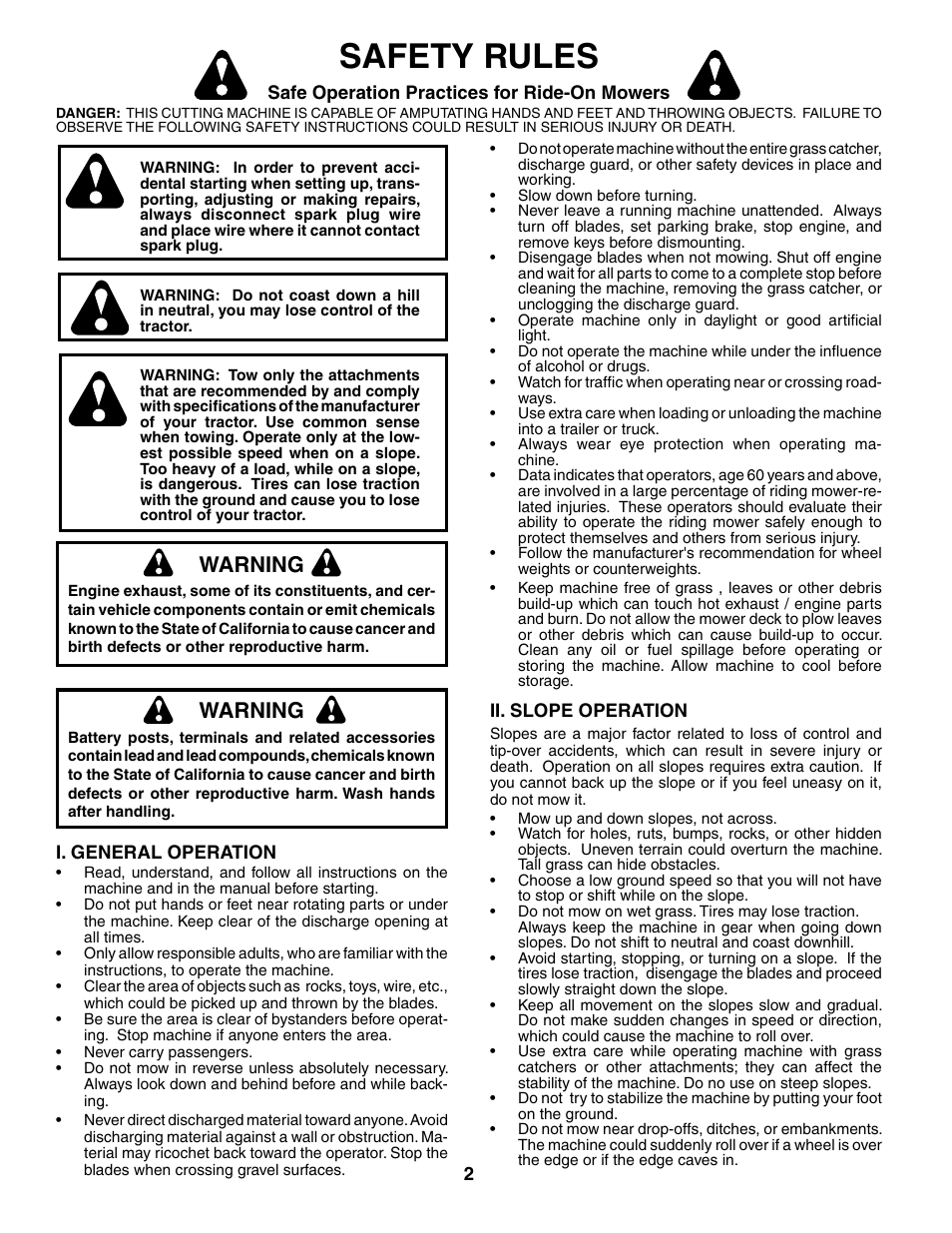 Safety rules, Warning | Murray MB12538LT User Manual | Page 2 / 28