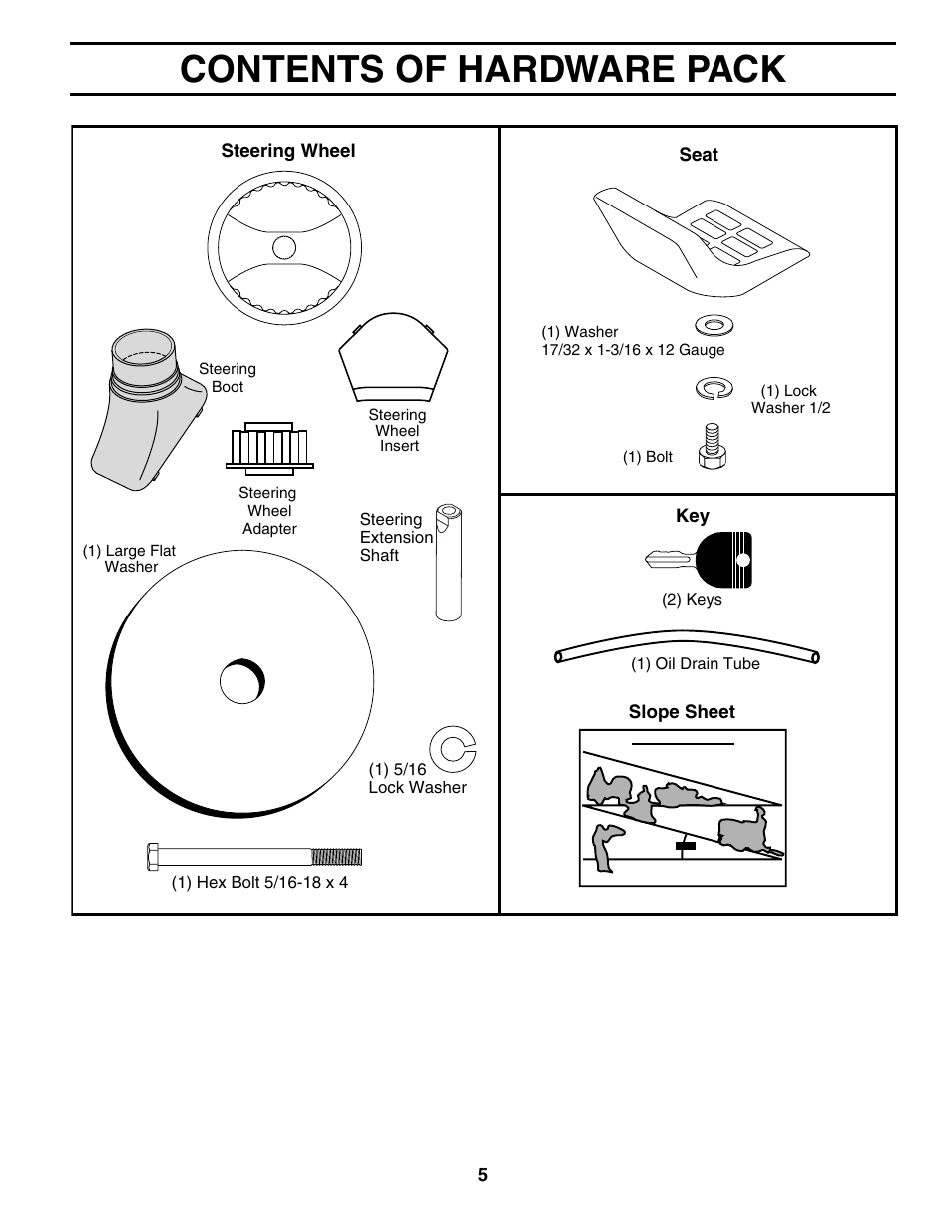 Contents of hardware pack | Murray MB12538LT User Manual | Page 5 / 28