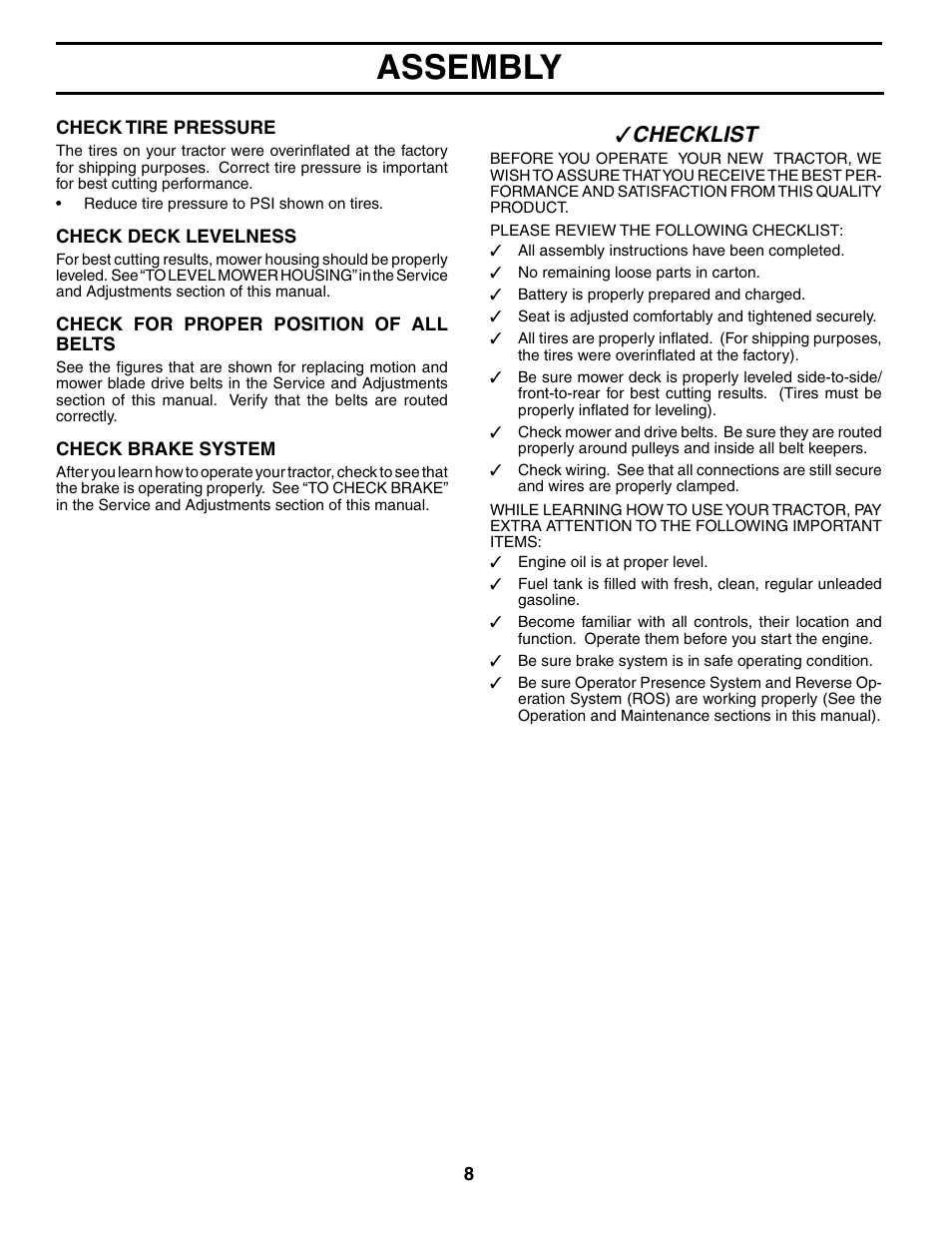 Assembly, Checklist | Murray MB12538LT User Manual | Page 8 / 28