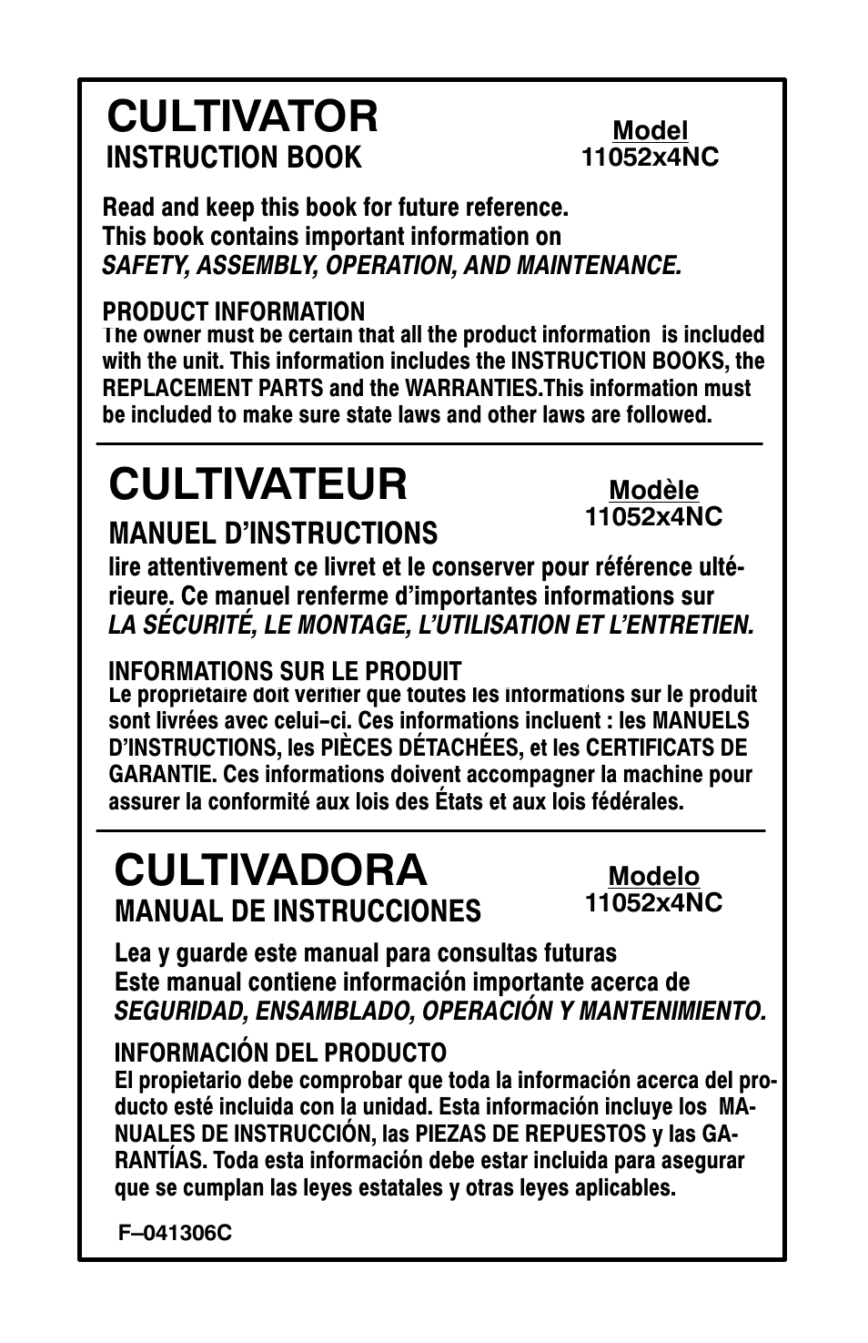 Murray 11052x4NC User Manual | 72 pages