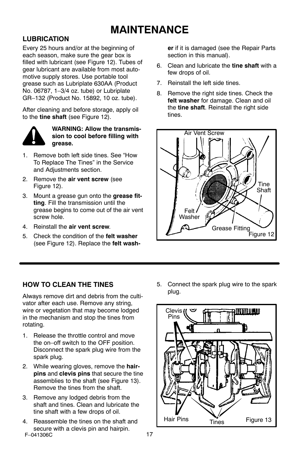 Maintenance | Murray 11052x4NC User Manual | Page 17 / 72