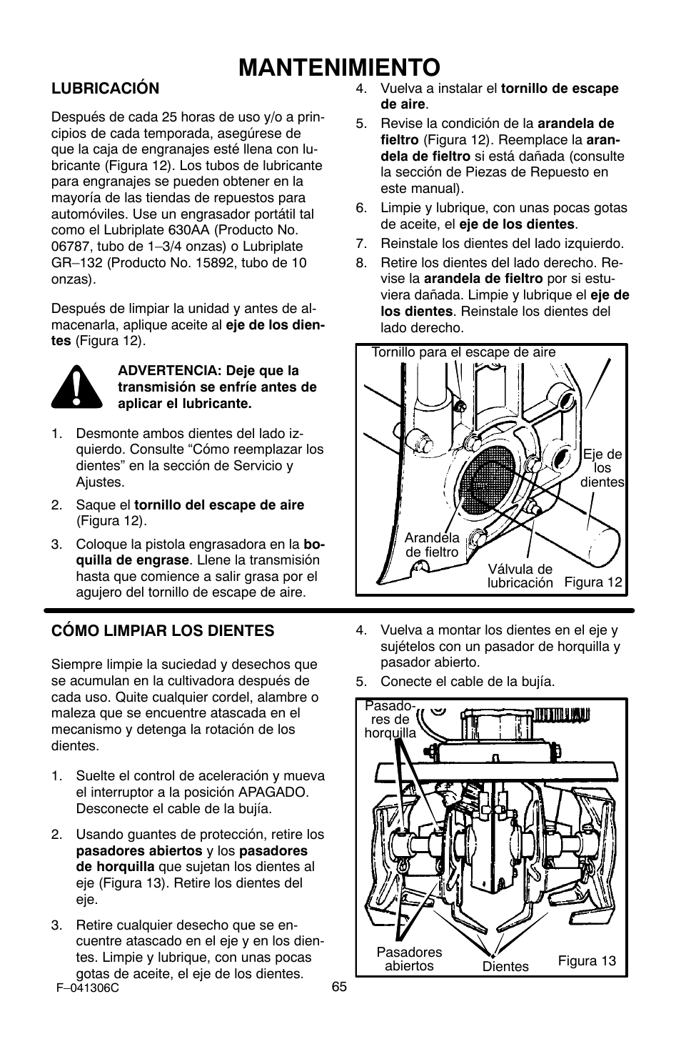 Mantenimiento | Murray 11052x4NC User Manual | Page 65 / 72