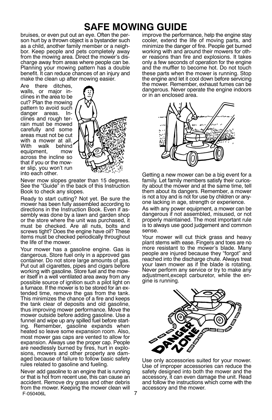 Safe mowing guide | Murray 20-inch Push User Manual | Page 7 / 28