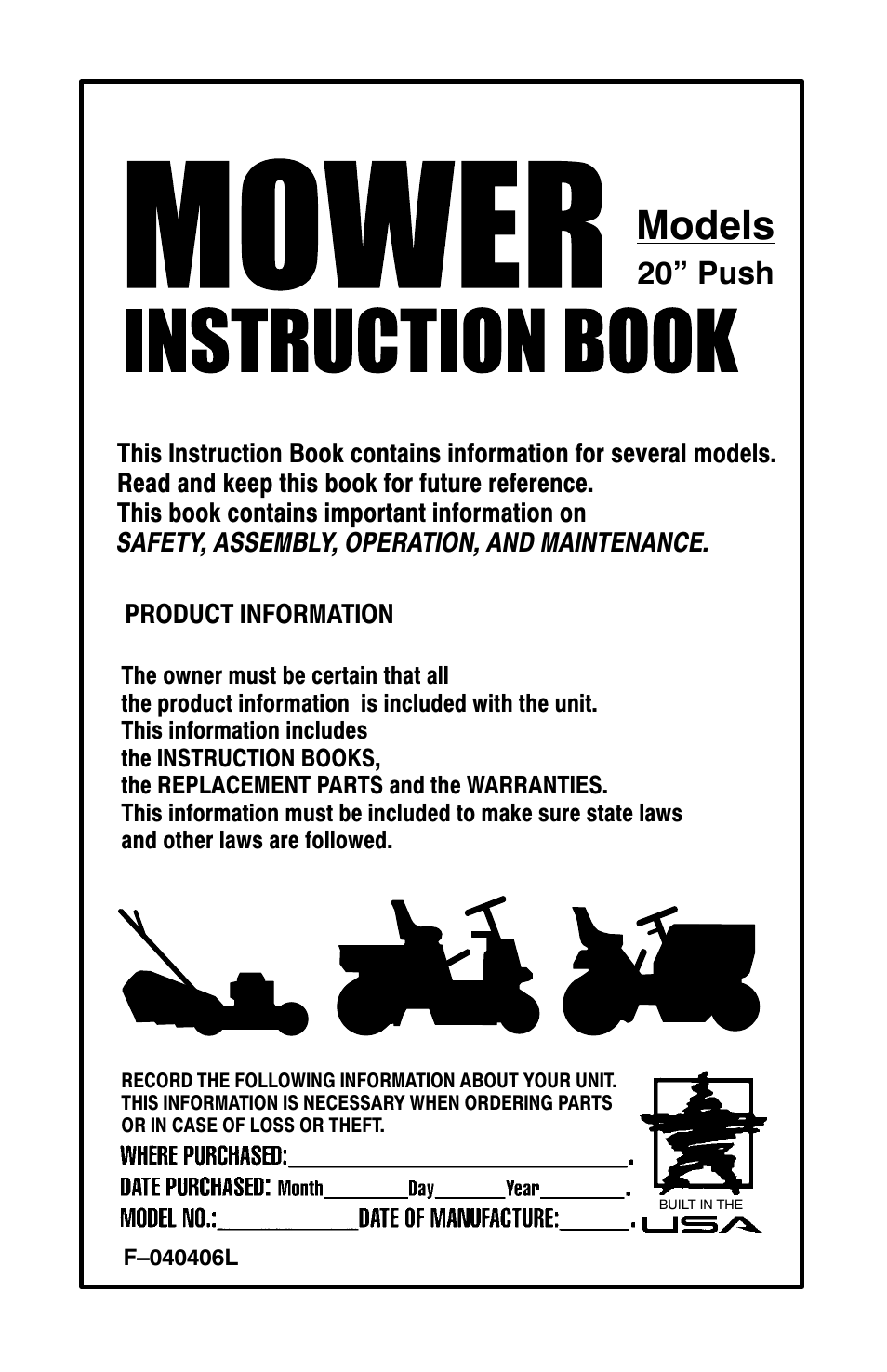 Murray 20-inch User Manual | 28 pages