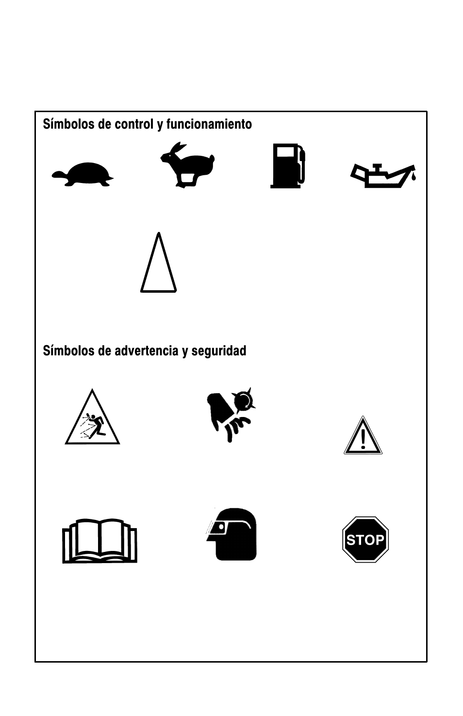 Importante, Símbolos internacionales, Símbolos de control y funcionamiento | Símbolos de advertencia y seguridad | Murray 11052x4D User Manual | Page 55 / 72
