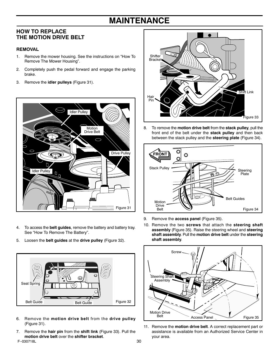 Maintenance, How to replace the motion drive belt | Murray 461000x8A User Manual | Page 30 / 61