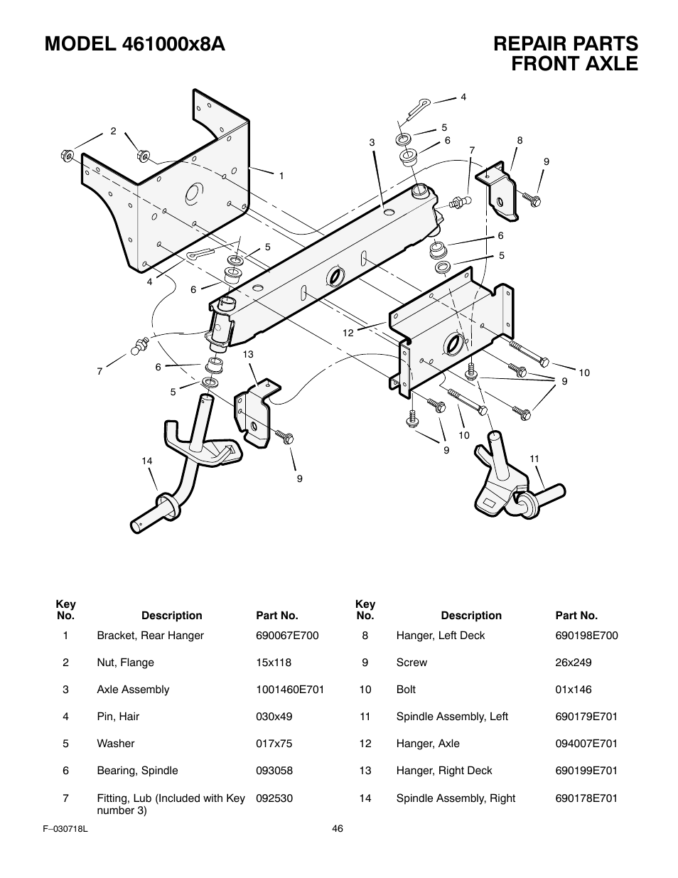 Front axle | Murray 461000x8A User Manual | Page 46 / 61