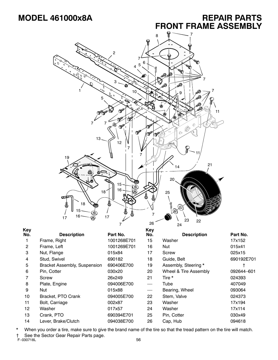 Front frame assembly | Murray 461000x8A User Manual | Page 56 / 61