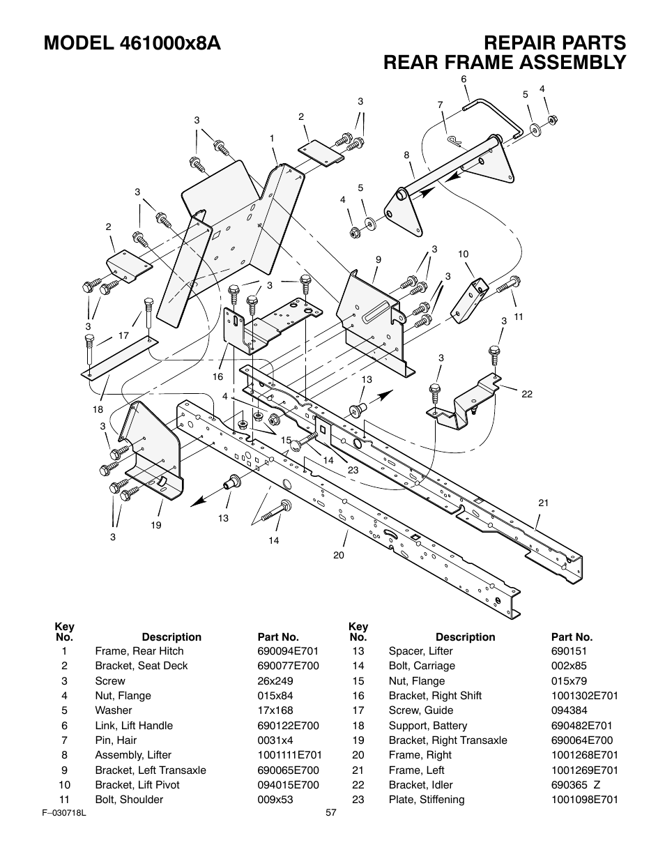 Rear frame assembly | Murray 461000x8A User Manual | Page 57 / 61
