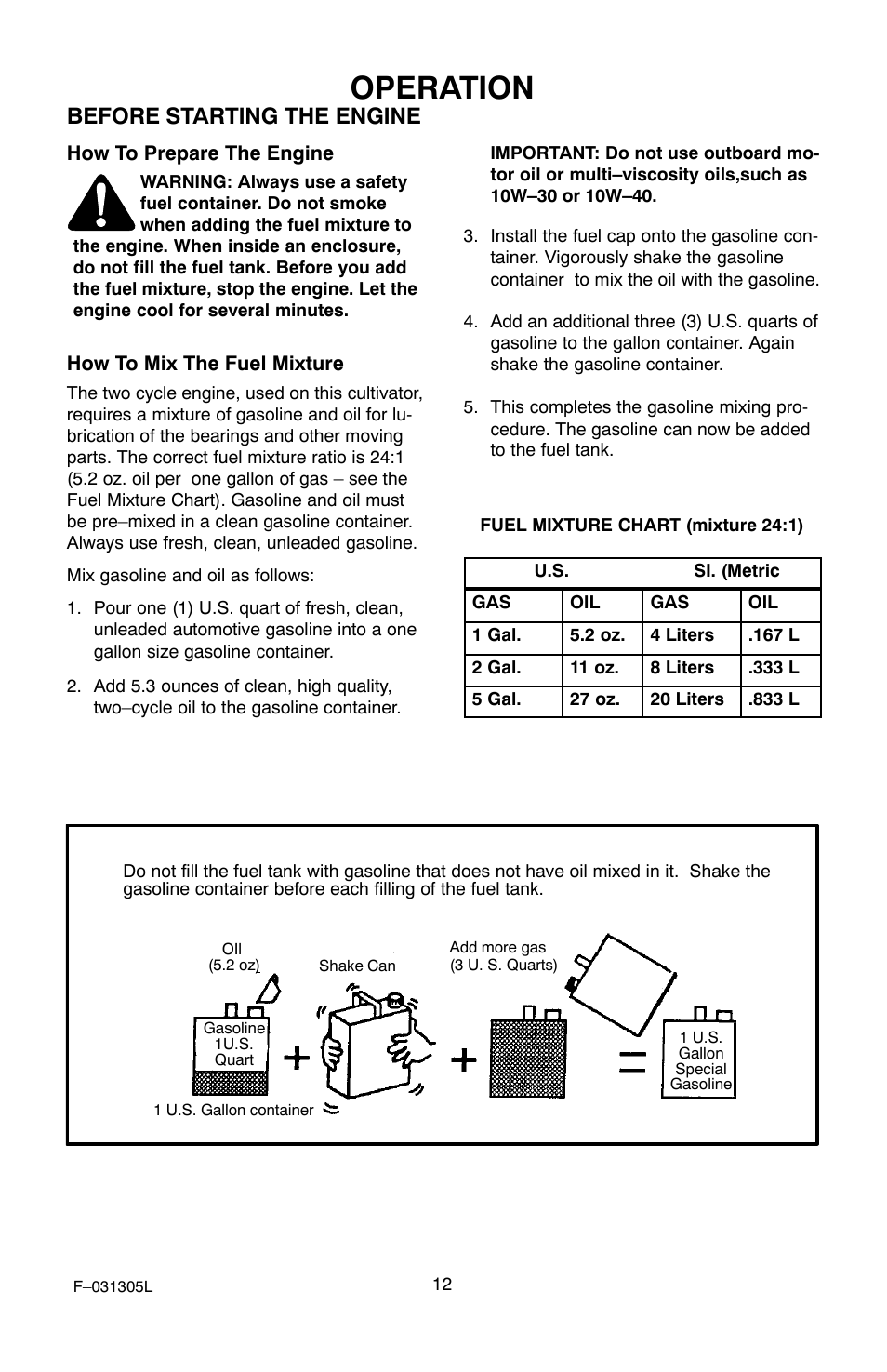 Operation, Before starting the engine | Murray 11052x92D User Manual | Page 12 / 28