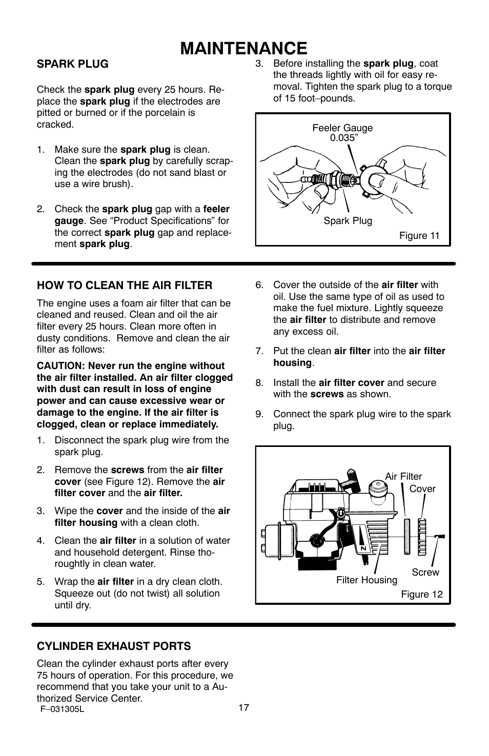 Maintenance | Murray 11052x92D User Manual | Page 17 / 28