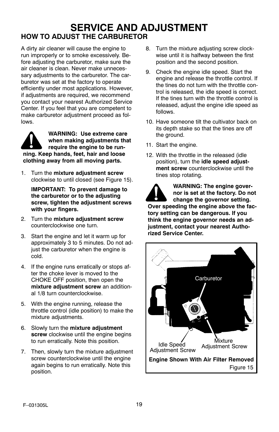 Service and adjustment, How to adjust the carburetor | Murray 11052x92D User Manual | Page 19 / 28