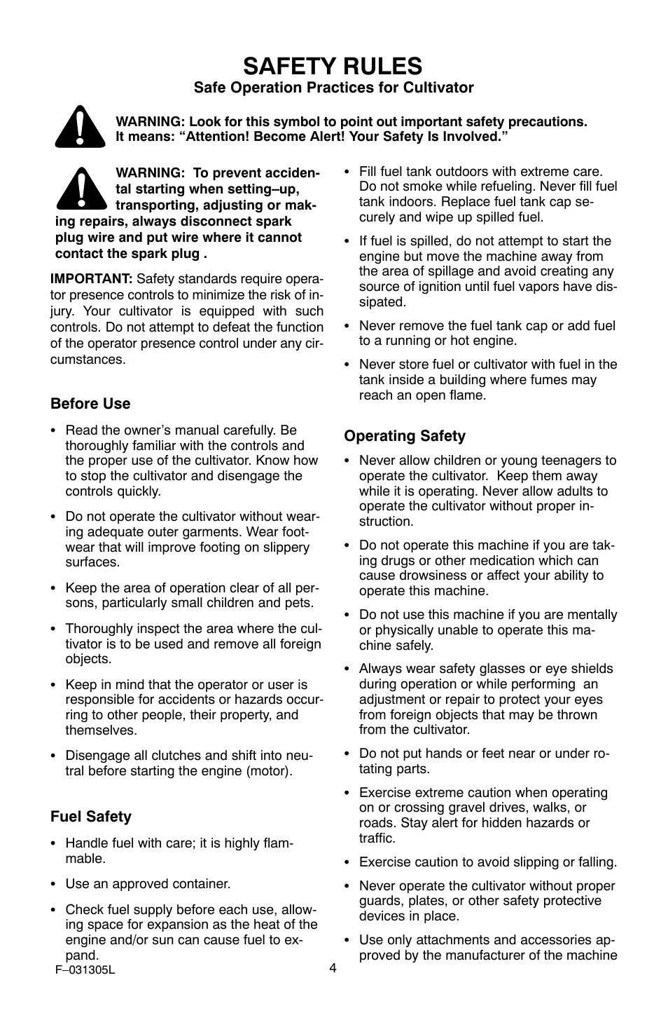 Safety rules | Murray 11052x92D User Manual | Page 4 / 28