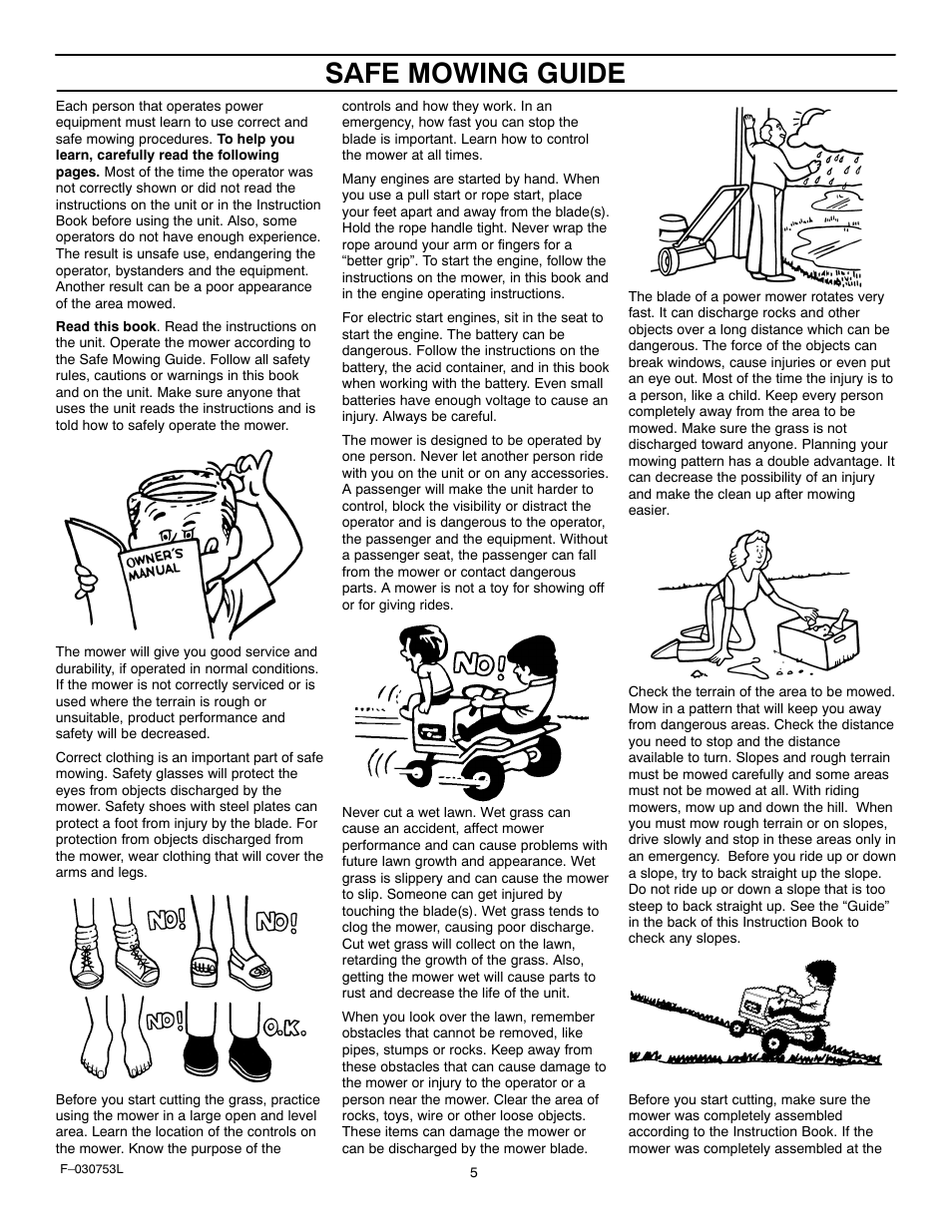 Safe mowing guide | Murray 425604x18A User Manual | Page 5 / 52