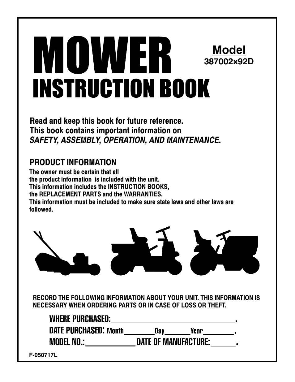 Murray 387002x92D User Manual | 52 pages