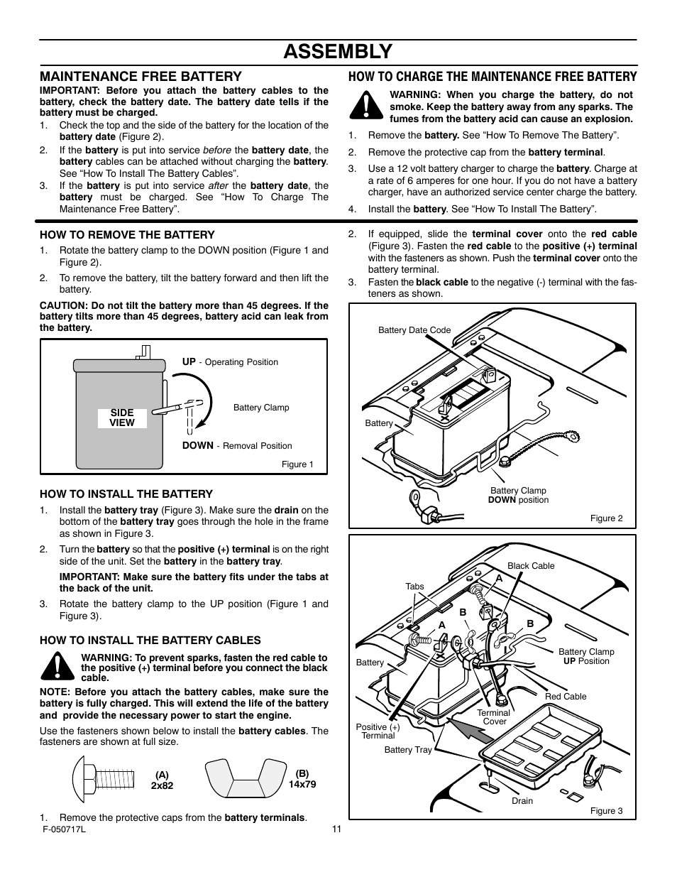 Assembly, Maintenance free battery, How to charge the maintenance free battery | Murray 387002x92D User Manual | Page 11 / 52