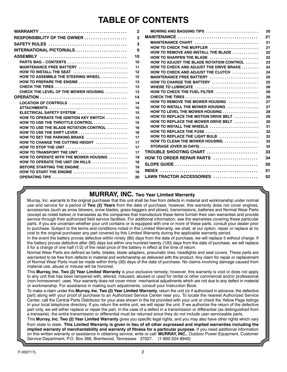 Murray 387002x92D User Manual | Page 2 / 52