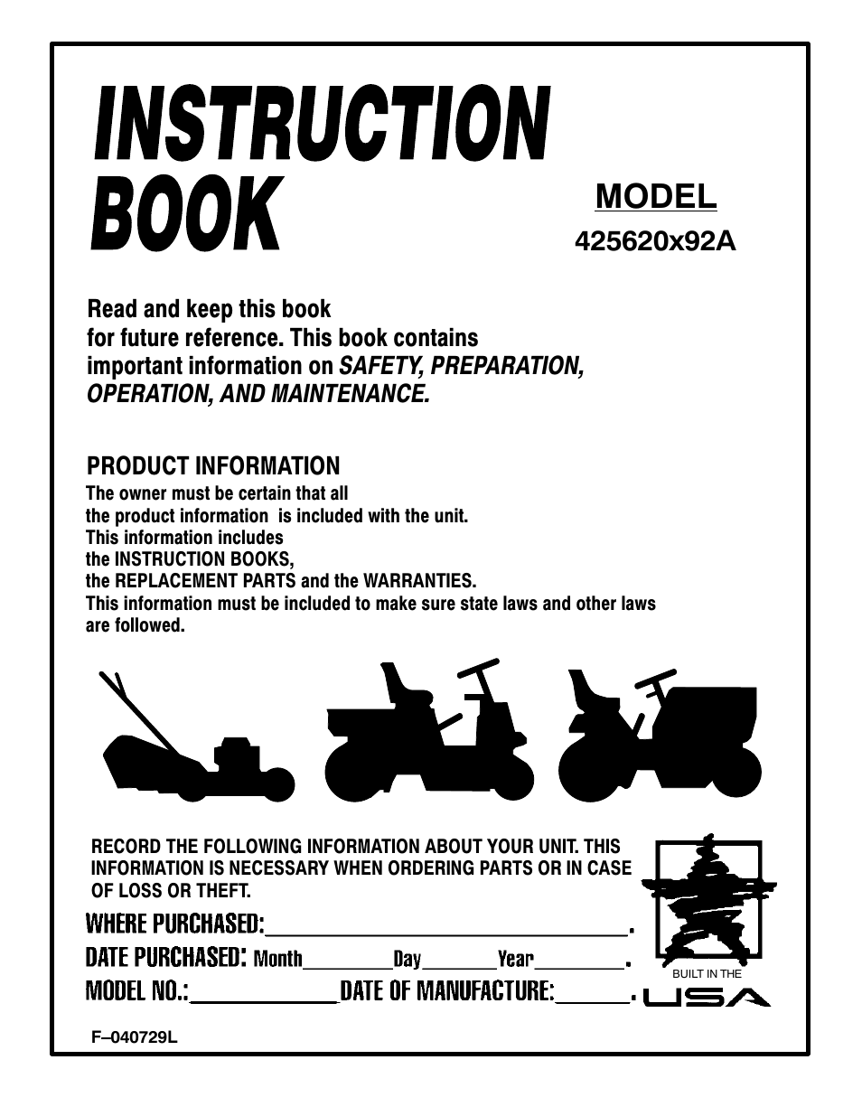 Murray 425620x92A User Manual | 52 pages