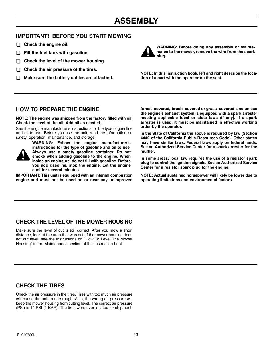 Assembly | Murray 425620x92A User Manual | Page 13 / 52