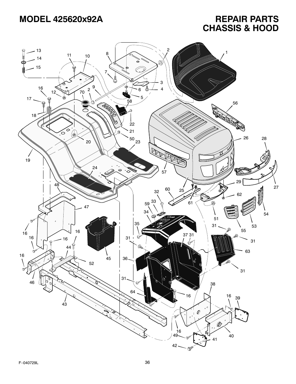 Chassis & hood | Murray 425620x92A User Manual | Page 36 / 52