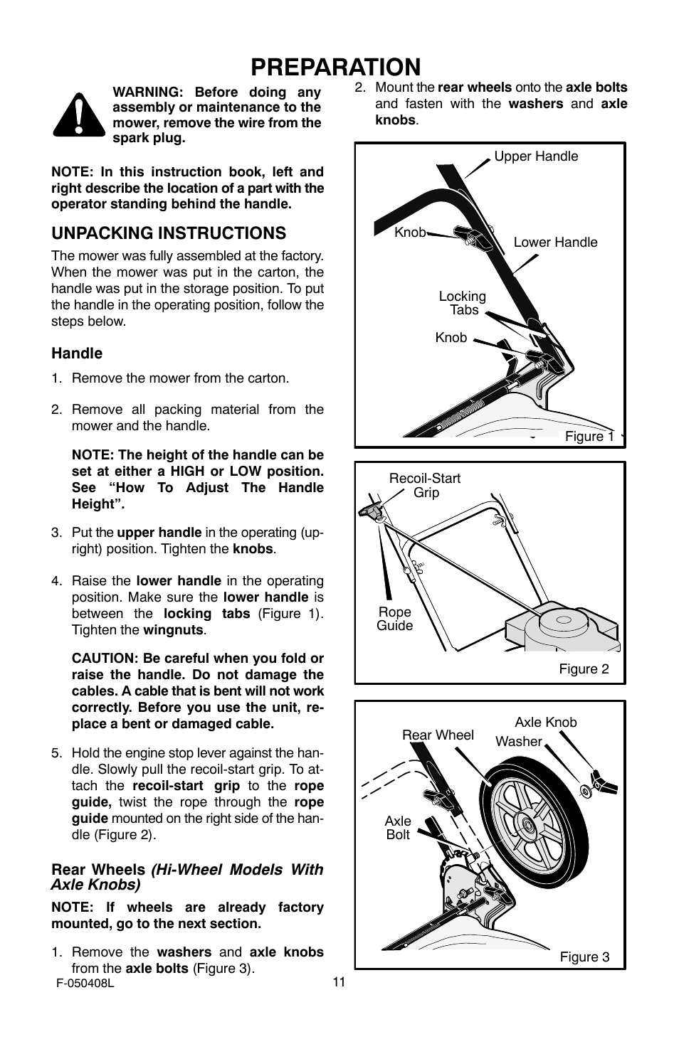 Preparation, Unpacking instructions | Murray 22" Self-Propelled User Manual | Page 11 / 40