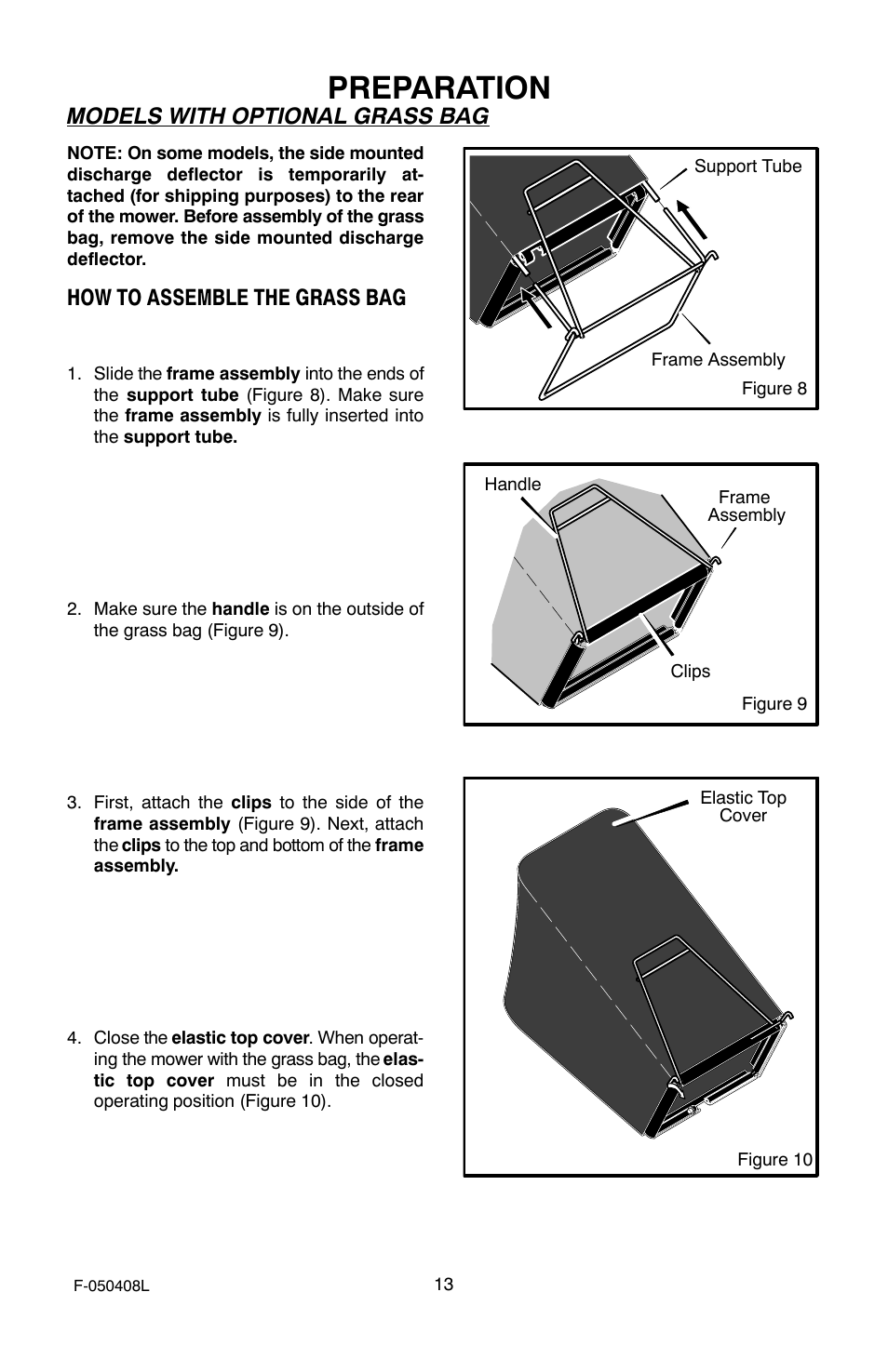 Preparation, Models with optional grass bag, How to assemble the grass bag | Murray 22" Self-Propelled User Manual | Page 13 / 40