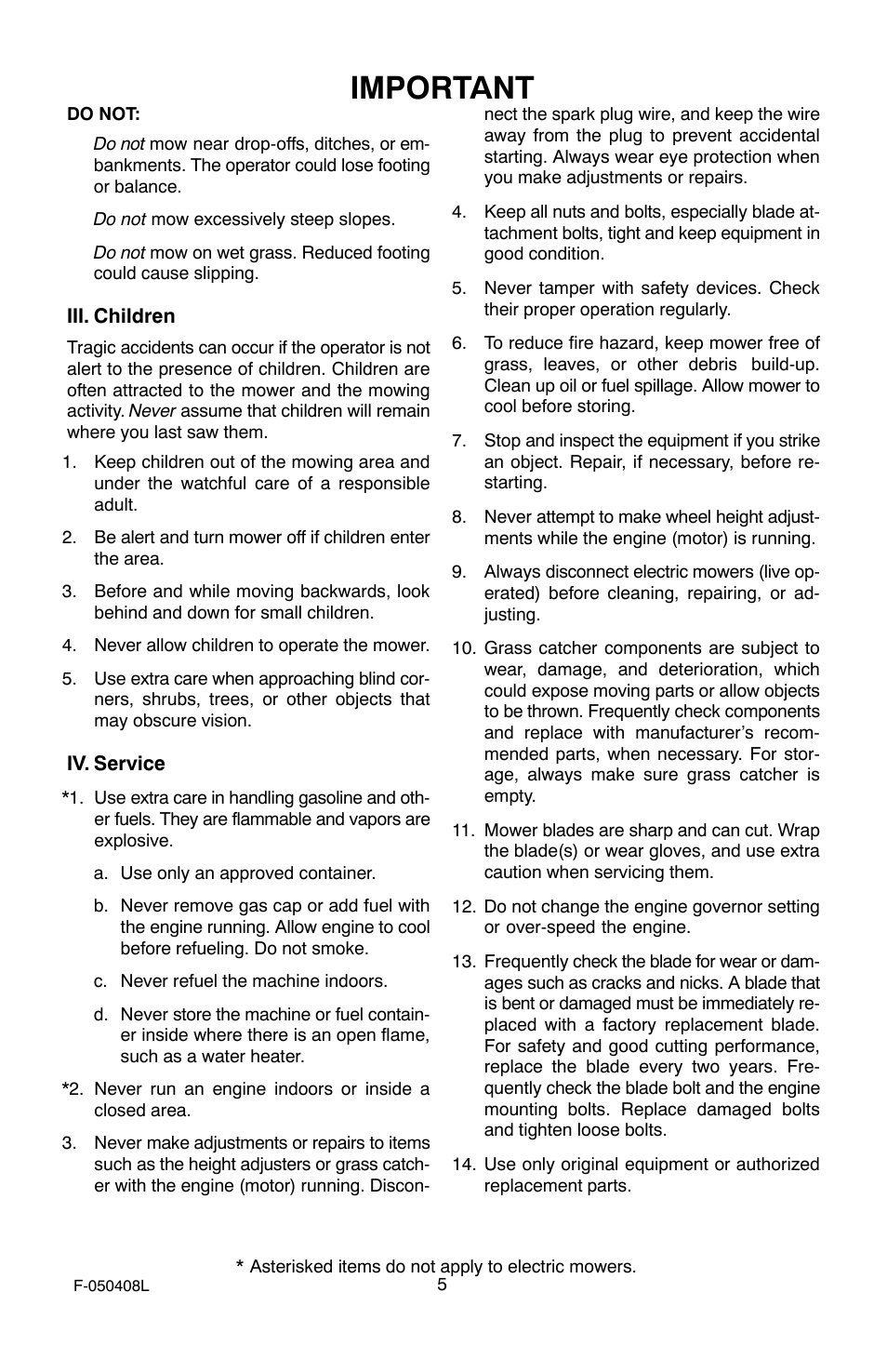 Important | Murray 22" Self-Propelled User Manual | Page 5 / 40