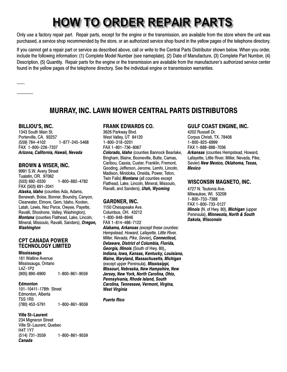 Murray, inc. lawn mower central parts distributors | Murray 465609x24A User Manual | Page 36 / 56