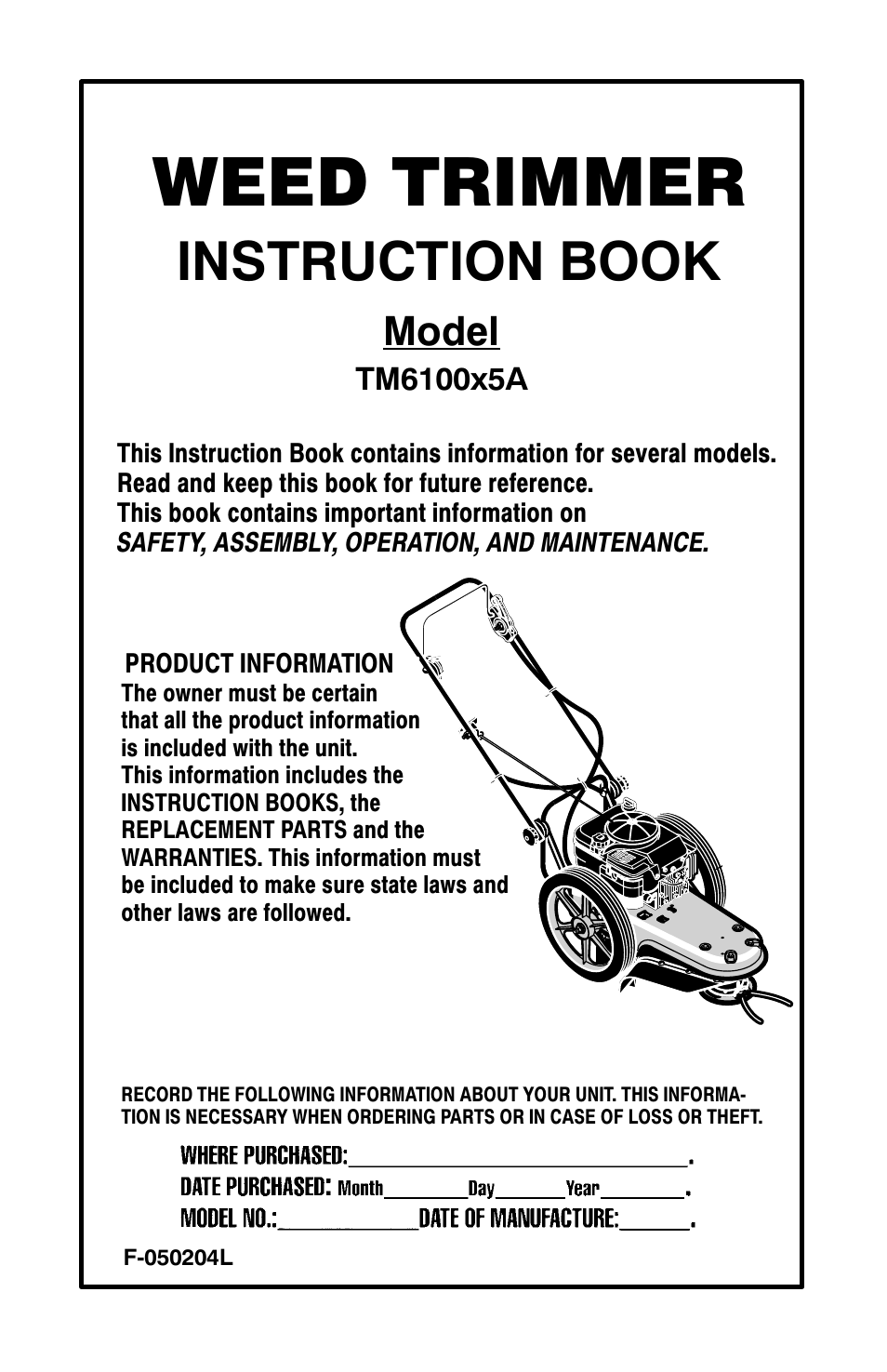 Murray TM6100X5A User Manual | 24 pages