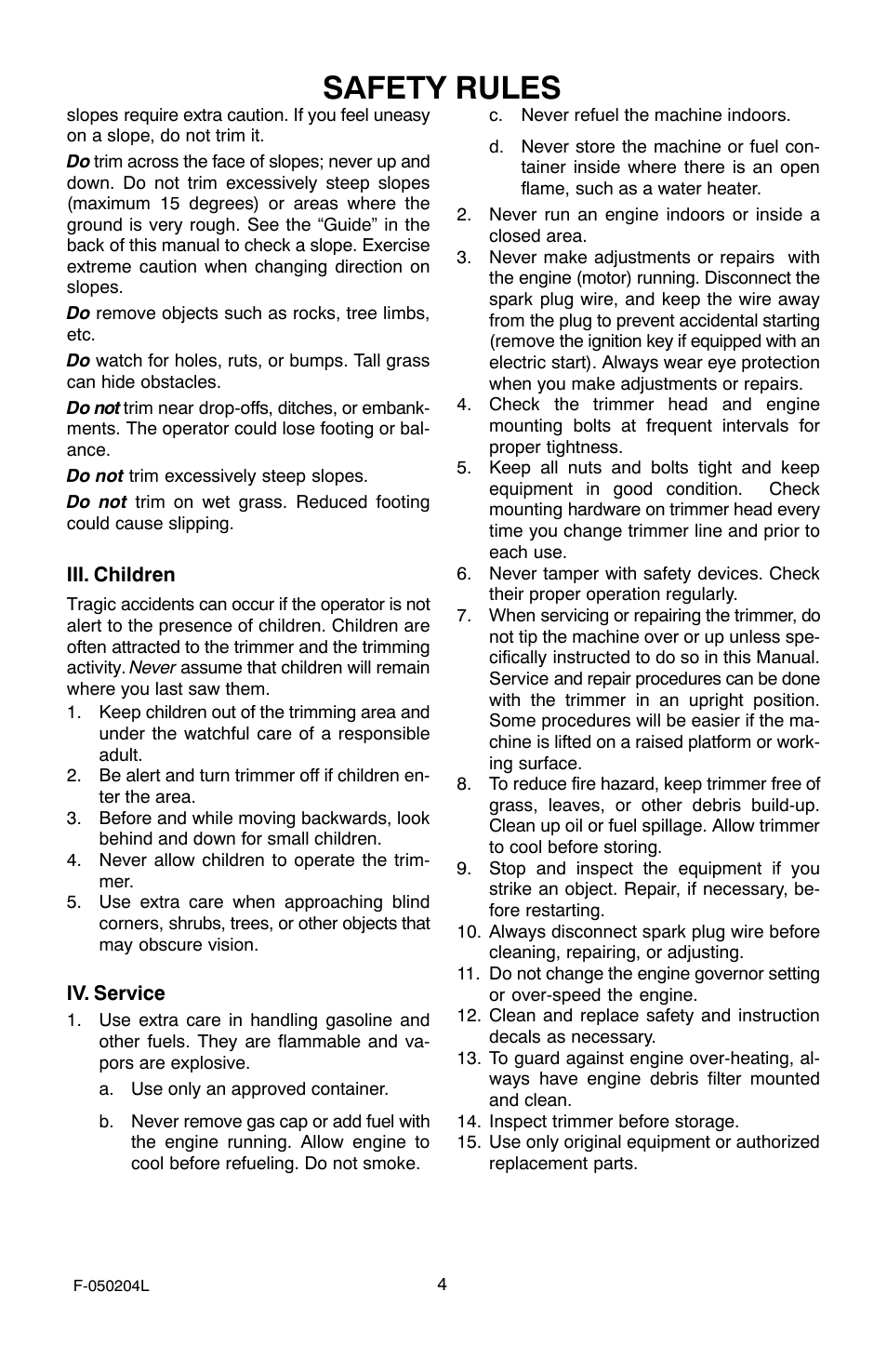 Safety rules | Murray TM6100X5A User Manual | Page 4 / 24